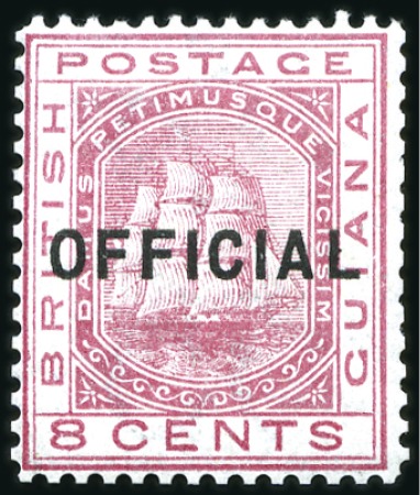 Stamp of British Guiana Officials: 1877 8c Rose mint og, some short trimme