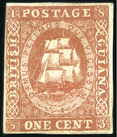 1853-59 Waterlow lithographed 1c brownish red (typ
