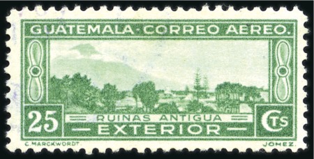 Stamp of Guatemala 1937 25c Green MISSING QUETZAL variety used with R