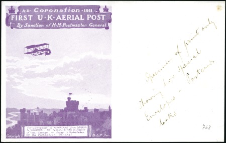 1911 First UK Aerial Post PROOF of the envelope de