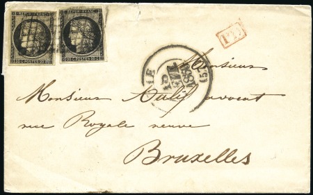 1850 Pli pour la Belgique avec 20c (x2 - 1 touché 
