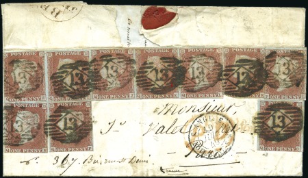 Stamp of Great Britain » 1841 1d Red 1849 Entire to France franked ten 1d reds includin