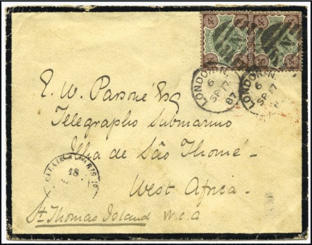 Stamp of Great Britain » 1855-1900 Surface Printed 1887 (Sep 17) Mourning envelope to Sao Tomé & Prin