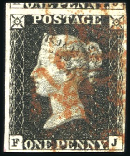 Stamp of Great Britain » 1840 1d Black and 1d Red plates 1a to 11 1840 1d Black pl.6 FJ with fine to very large marg