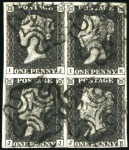 1840 1d Black pl.7 IJ/JK block of four, bottom mar