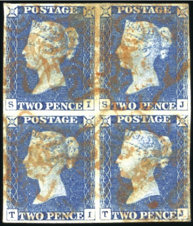 Stamp of Great Britain » 1840 2d Blue (ordered by plate number) 1840 2d Blue pl.1 SI/TJ block of four, close to go