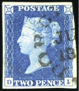 Stamp of Great Britain » 1840 2d Blue (ordered by plate number) 1840 2d Blue pl.2 DI with clear Dorchester cds, to