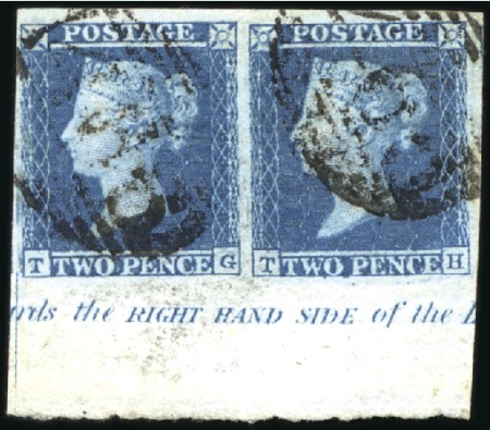 Stamp of Great Britain » 1841 2d Blue 1841 2d Blue TG-TH lower marginal pair with inscri