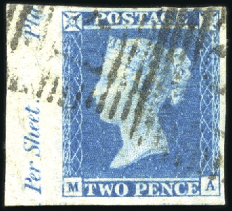 Stamp of Great Britain » 1841 2d Blue 1841 2d Blue MA left marginal with inscription "Pe