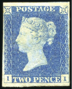 1840 2d Blue pl.1 II unused with part og, just cle