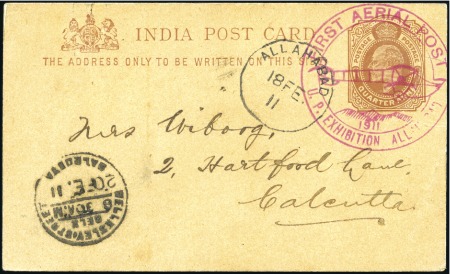 1911 Allahabad First Aerial Post 1/4a postcard can