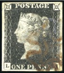 1840 1d Black plates 1a to 10 used (one of each), 