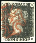 1840 1d Black plates 1a to 10 used (one of each), 