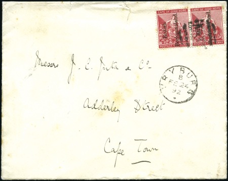 1892 (Feb 24) Envelope from Vryburg to Cape Town, 