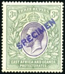 1912-21 1c, 6c to 75c and 1r to 5r, each handstamp