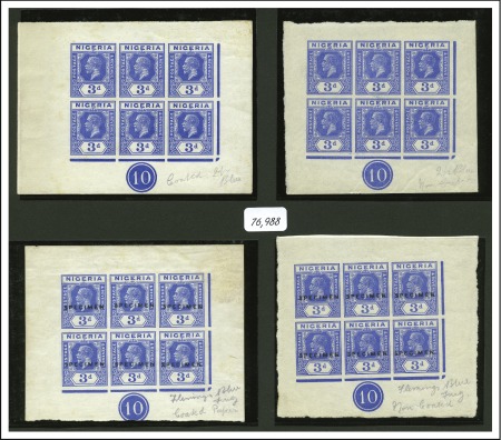 1922c 3d Die II, a group of four matching proof sh