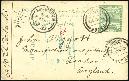 1913 (18 Jan) 2m green stationery card, the sender