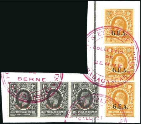 1922 Seriffed overprint 1c and 10c in strips of th