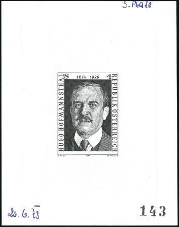 Stamp of Austria » 2nd. Republic 1974 Hofmannsthal 4s single die proofs in black, s