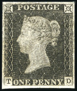 Stamp of Great Britain » 1840 1d Black and 1d Red plates 1a to 11 1840 1d Black pl.2 TD IMPRIMATUR, without gum as p