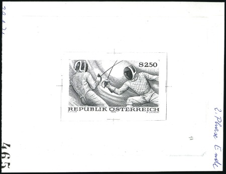 Stamp of Austria » 2nd. Republic 1974 Fencing 2.50s single die proofs in black, sho