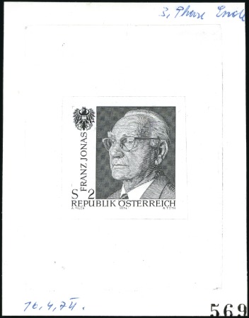 Stamp of Austria » 2nd. Republic 1974 Franz Jonas 2s single die proofs in black, sh