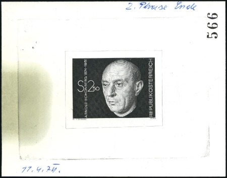 Stamp of Austria » 2nd. Republic 1974 Composer Schönberg 2s single die proofs in bl