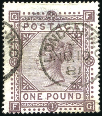 Stamp of Great Britain » 1855-1900 Surface Printed 1878 £1 Brown-Lilac with London thimble, thinned a