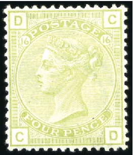 Stamp of Great Britain » 1855-1900 Surface Printed 1877 4d Grey-Green pl.16 wmk Large Garter, distrib
