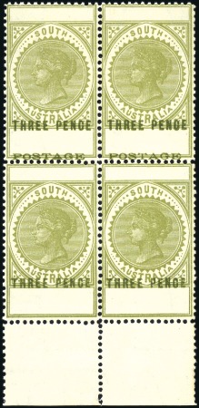 1902-04 Thin POSTAGE 3d olive-green mint nh block 