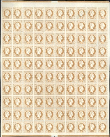1867 5kr complete proof sheet of 100 in light brow