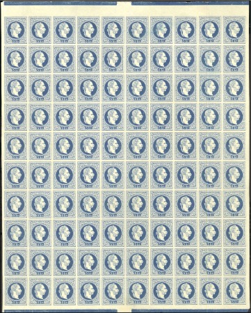1867 5kr complete proof sheet of 100 in dark blue 