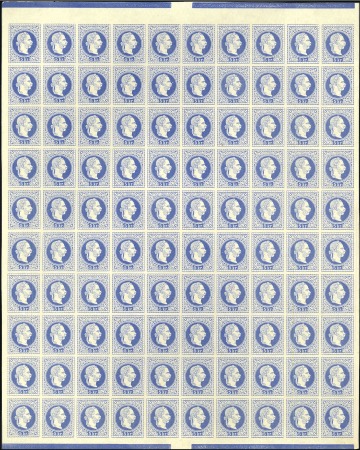 1867 5kr complete proof sheet of 100 in milky blue