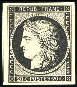 Stamp of France 1849 20c noir sur jaune et 20c noir sur blanc, les