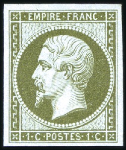 Stamp of France Empire Non dentelé: 4 nuances du 1c en vert-olive,