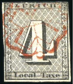 Stamp of Switzerland / Schweiz » Kantonalmarken » Zürich 4Rp (Type IV), waagrechte Untergrundlinien, mit ro