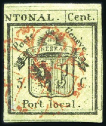Stamp of Switzerland / Schweiz » Kantonalmarken » Genf Rechte Hälfte Doppelgenf mit roter Rosette AW Nr. 