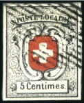 Stamp of Switzerland / Schweiz » "Waadt", "Neuenburg", "Winterthur" Neuenburg mit schwarzer Raute entwertet, in frisch