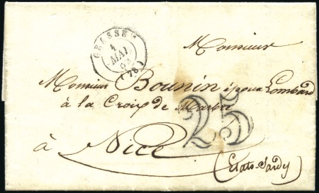 Stamp of France 1855-59, Rare groupe de 4 lettres sur pages en tar
