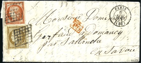 Stamp of France 1849 Cérès 10c +40c obl.grille sur lettre de Paris