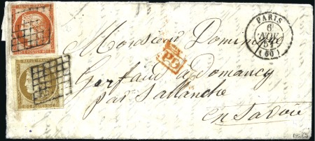 1849 Cérès 10c +40c obl.grille sur lettre de Paris