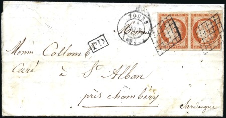 Stamp of France 1849 Cérès 40c orange en paire bien margée obl.gri