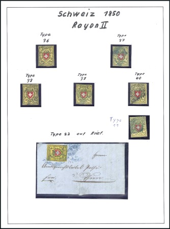 Stamp of Switzerland / Schweiz » Rayonmarken » Rayon II, gelb, ohne Kreuzeinfassung (Diverse) Komplette Typentafel aller 40 Typen auf drei Album