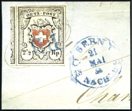 Orts-Post mit Kreuzeinfassung, Type 16, mit blauem