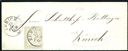 Stamp of Switzerland / Schweiz » Sitzende Helvetia Ungezähnt » 1857-62 Berner Druck, Dickes Papier 2Rp grau gestempelt ZÜRICH 23 JUNI 61 auf kleinem 