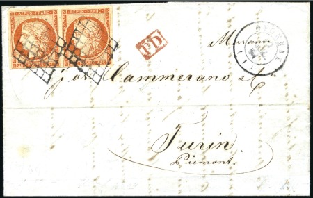 Stamp of France 1849 40c Cérès en paire bien margée obl. grille su