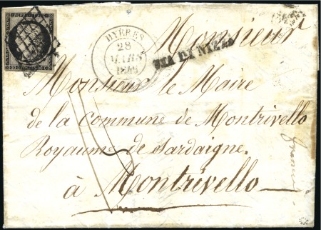 Stamp of France 1849-52, Etude sur pages de 8 lettres pour le Piém