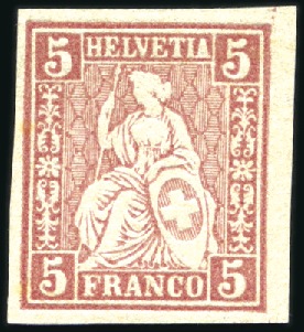 Stamp of Switzerland / Schweiz » Sitzende Helvetia Gezaehnt » Probe Kl. Lot Probedrucke: 5C rot, 25C grün im Paar und 