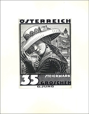 Stamp of Austria » 1st. Republic 1934 ORIGINAL ARTWORK by Artist Georg Jung, 35g Gi