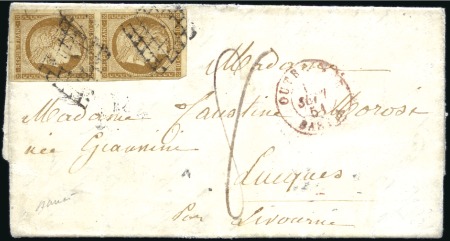 Stamp of France 1849 10c Cérès en paire obl. grille sur lettre de 